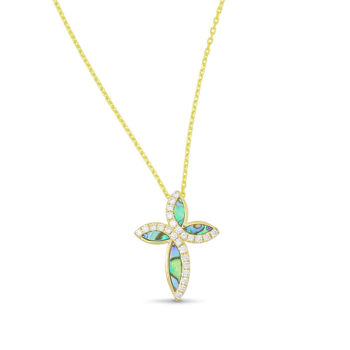 Frederic Sage 14K Yellow Gold Diamond and Abalone Infinity Cross Pendant Necklace