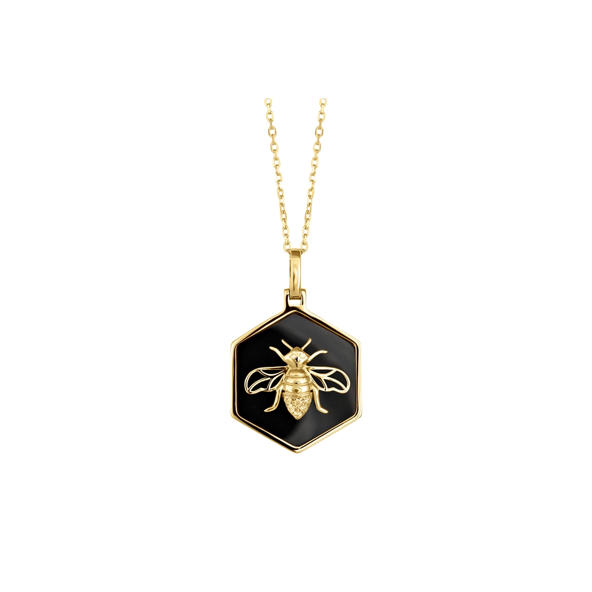 Frederic Sage 14K Yellow Gold Hexagon Black Onyx Diamond Bumblebee Pendant Necklace