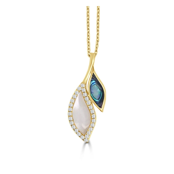 Frederic Sage 14K Yellow Gold MOP, Abalone and Diamond Leaf Pendant Necklace