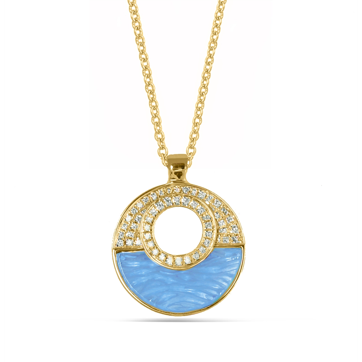 Frederic Sage 14K Yellow Gold Small Marbella Blue Topaz and Diamond Pendant Necklace