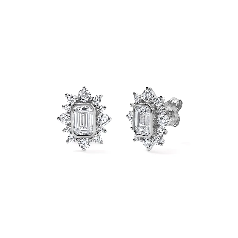 Gold and Diamond Gatsby Emerald Halo Studs