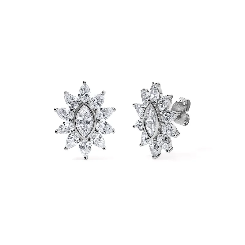 Gold and Diamond Gatsby Marquise Halo Studs