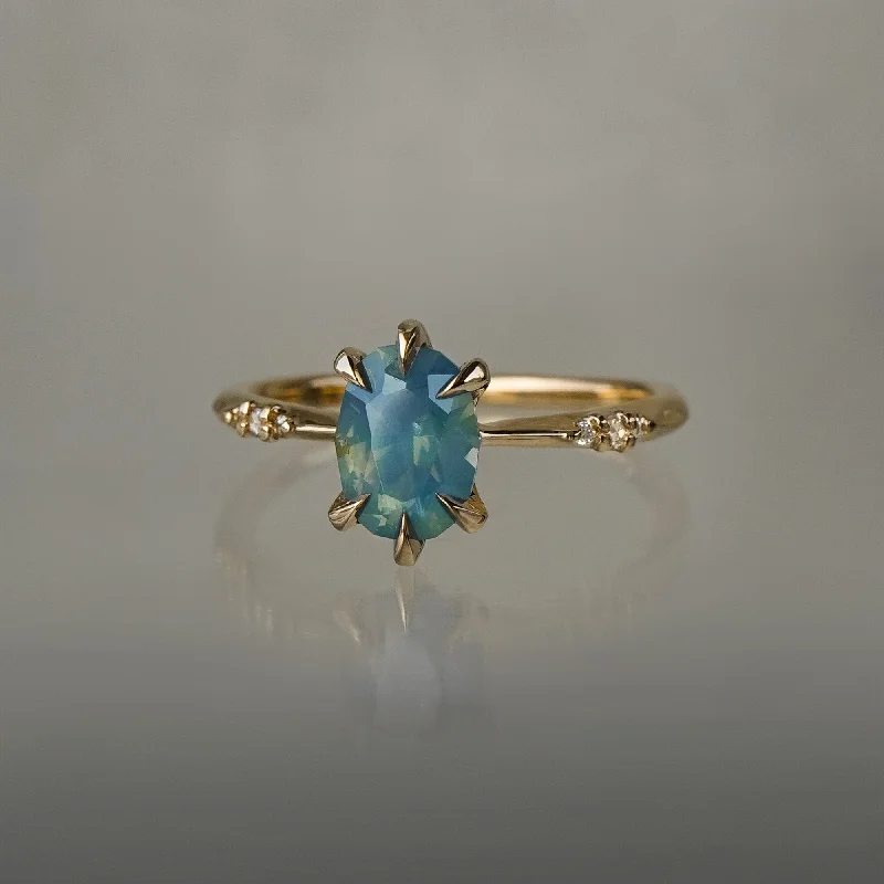 Golden Opalescent Blue Sapphire Ilona Ring