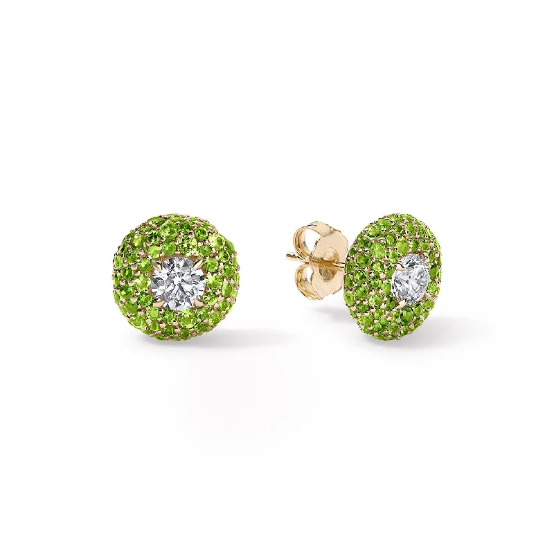 Green Tsavorite and Diamond Donut Studs