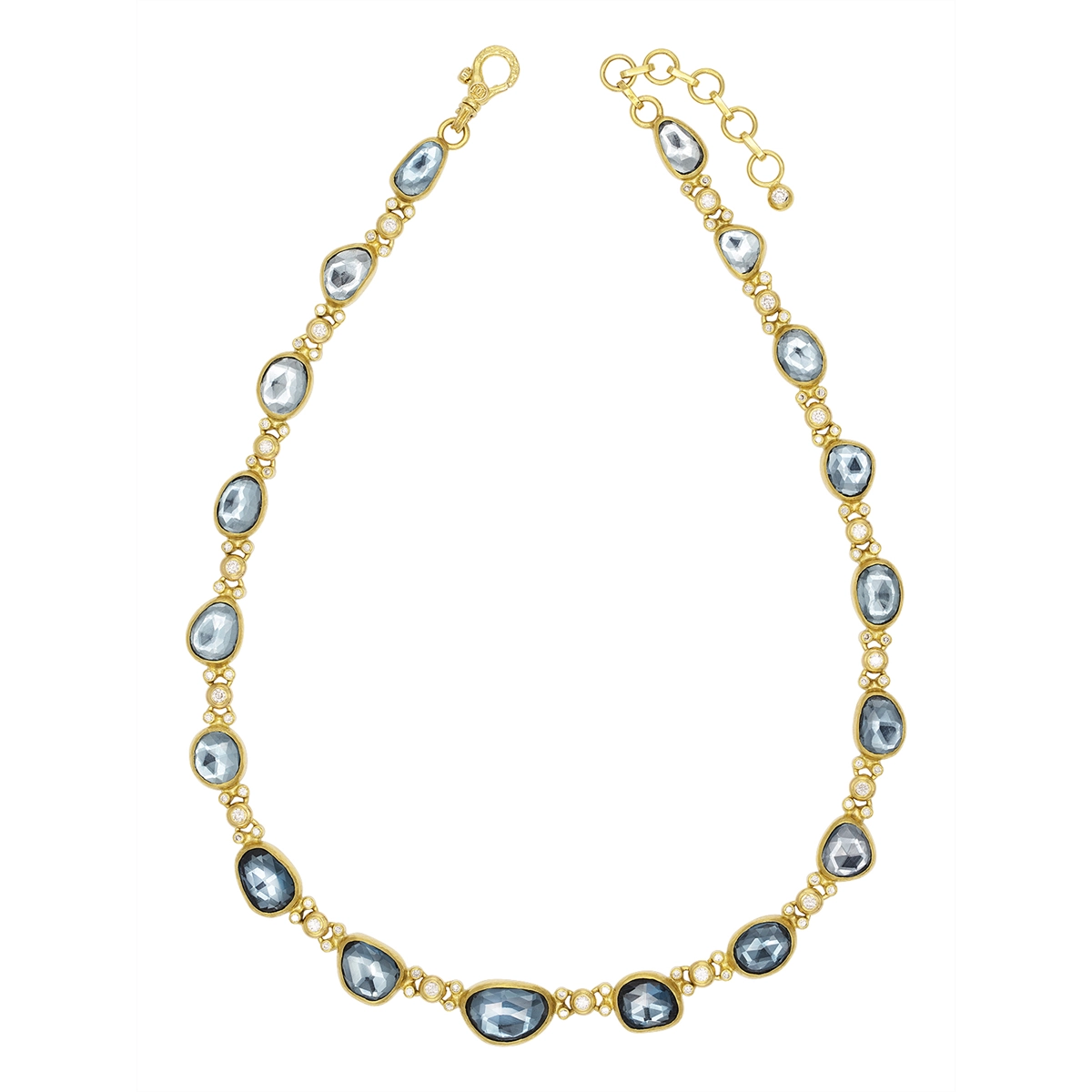 Gurhan One-of-a-Kind 24K Yellow Gold Rose Cut London Blue Topaz and Round Bezel Set Necklace with 22K Lobster Clasp