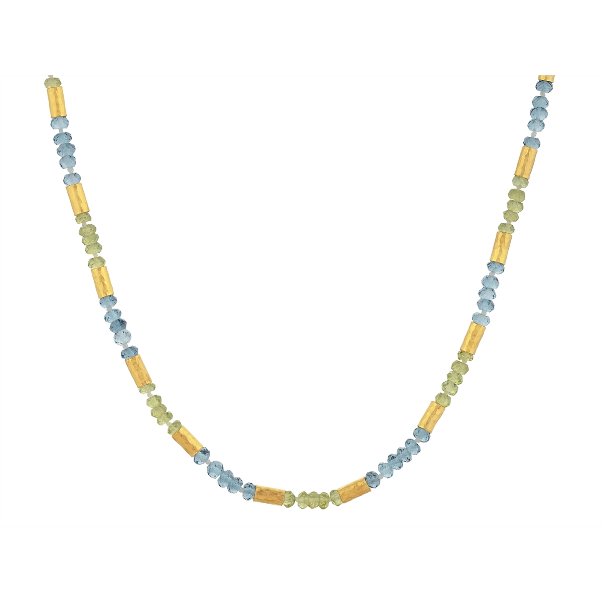 Gurhan Single Strand Blue Topaz and Peridot Bead Necklace in 24K Yellow Gold