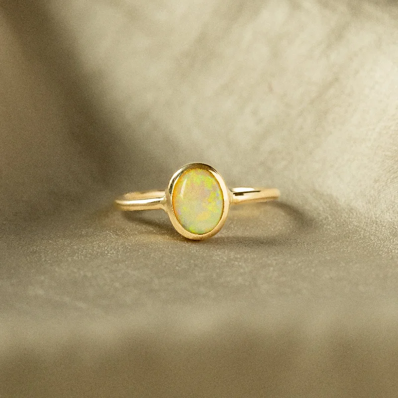 Handmade 18K Gold 0.72 Carat Opal Bezel Ring