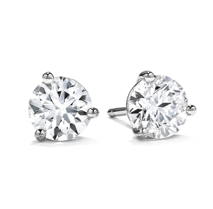 Hearts On Fire Round Solitaire/Stud Diamond Earrings in 18K White Gold (.50ctw)