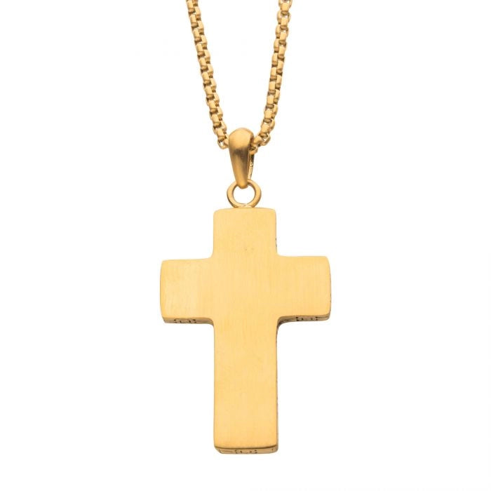 Inox Engravable Stainless Steel with 18K Gold Ion Plated Cross Pendant Necklace, 22 inch