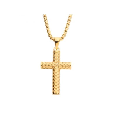 Inox Stainless Steel 18K Gold Ion Plated Cross Pendant Necklace