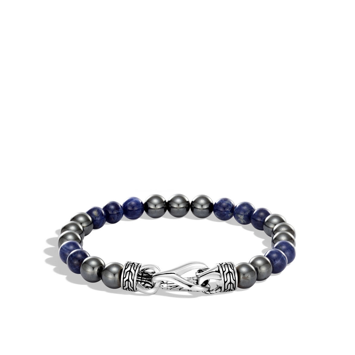 John Hardy Mens Classic Chain Sterling Silver 8mm Sodalite & Hematite Bead Bracelet