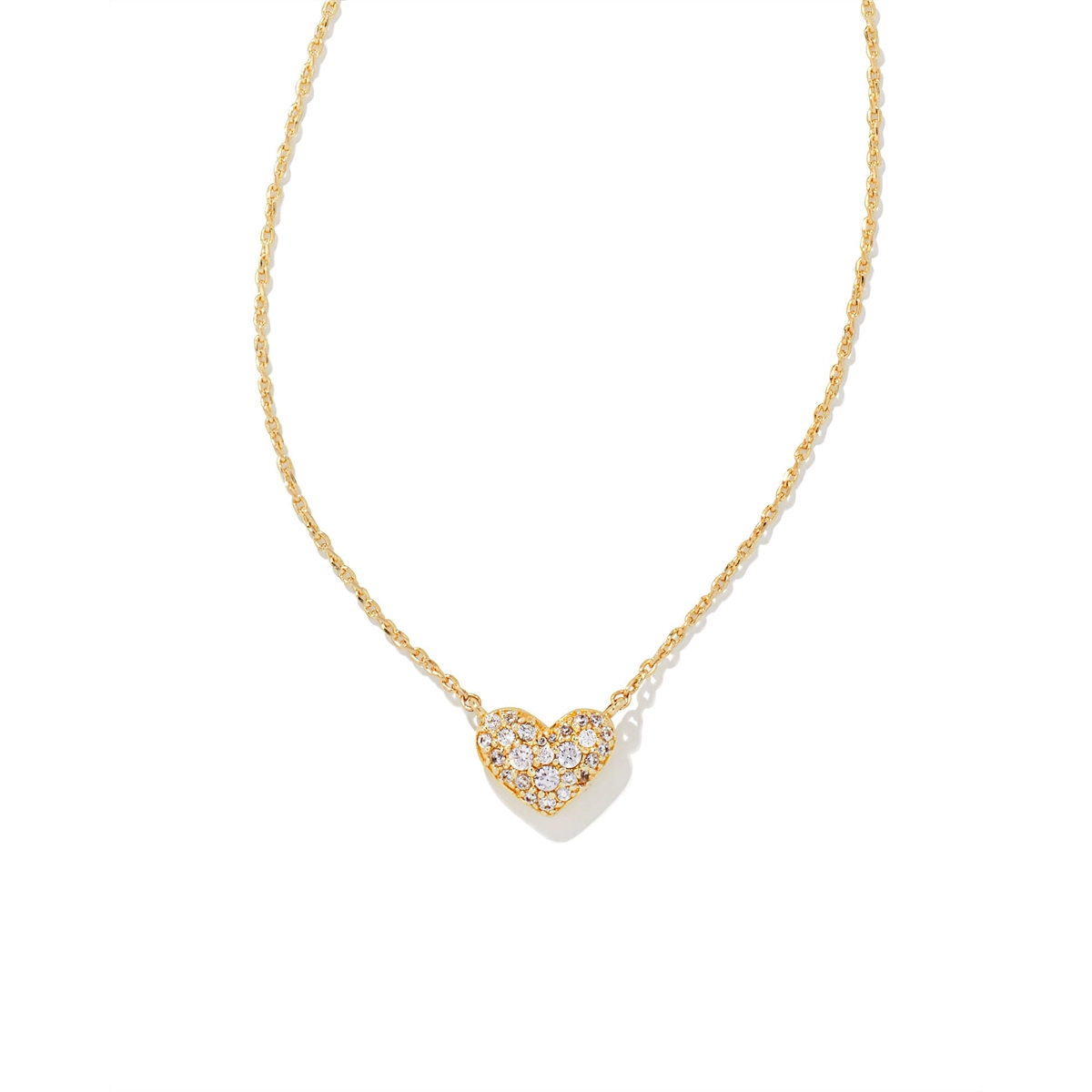 Kendra Scott Ari Pave Crystal Heart Pendant Necklace in Gold with White CZ