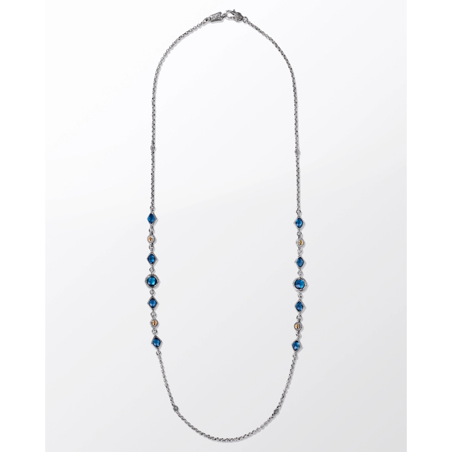 Konstantino Anthos Collection Silver and Gold Blue Spinel Prism Station Necklace