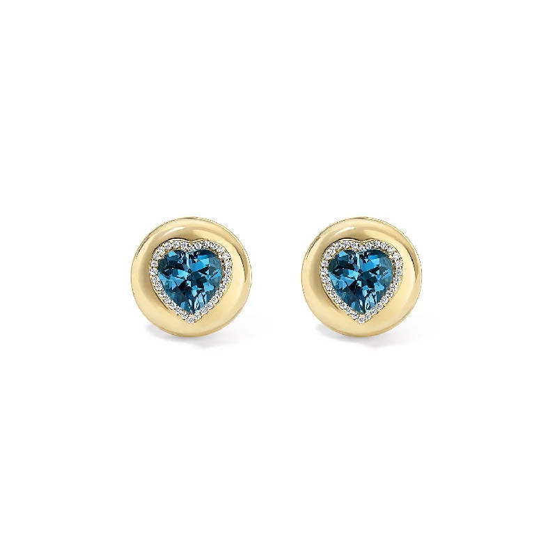 Large Candy Button London Blue Topaz Heart Studs