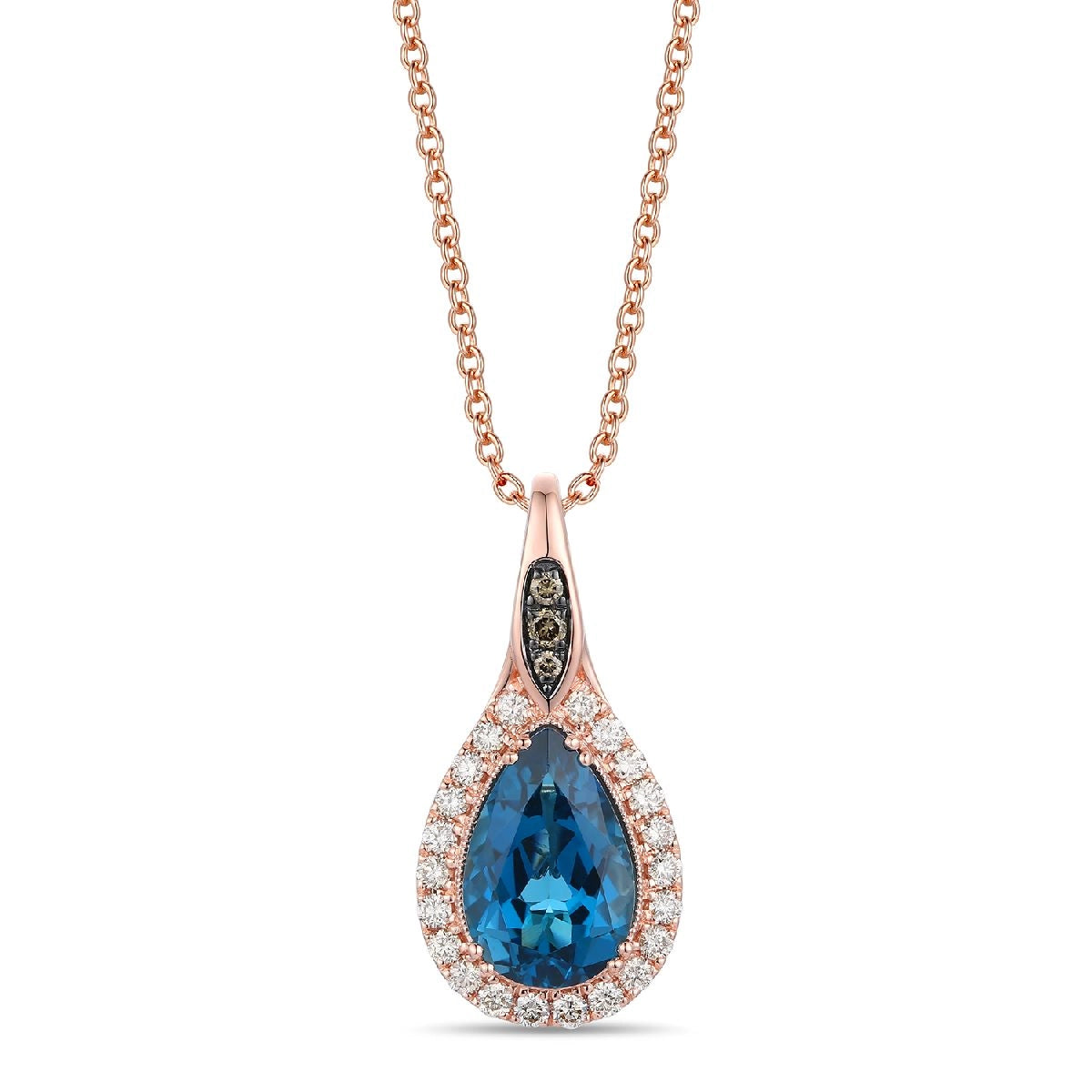 Le Vian 14K Strawberry Gold Deep Sea Blue Topaz and Chocolate and Nude Diamond Necklace