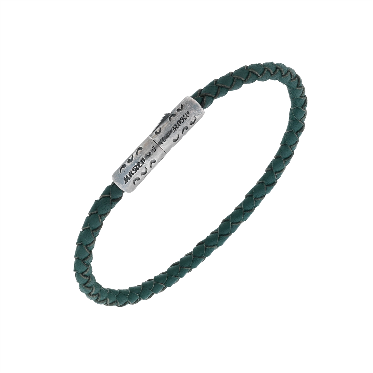 Marco Dal Maso Lash Recycled Oxidized Sterling Silver and Woven Green Leather Bracelet