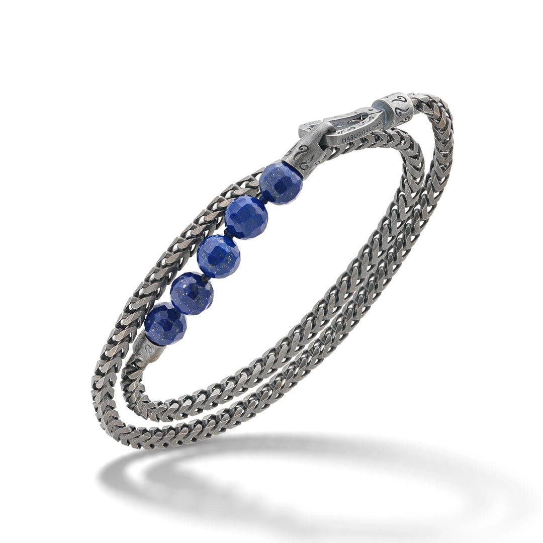 Marco Dal Maso Ulysses Double Wrap Recycled Oxidized Sterling Silver and Lapis Bead Bracelet