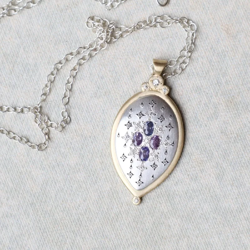 Two Tone Oval Sapphire Pendant Necklace