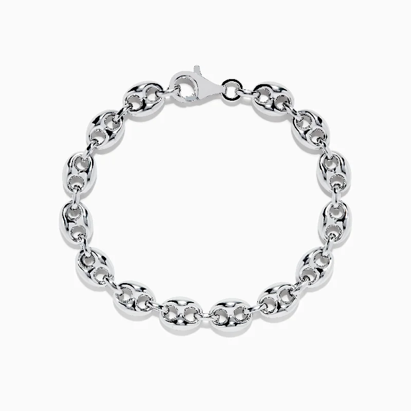 Men's 925 Sterling Silver Puffed Mariner Link Chain Bracelet