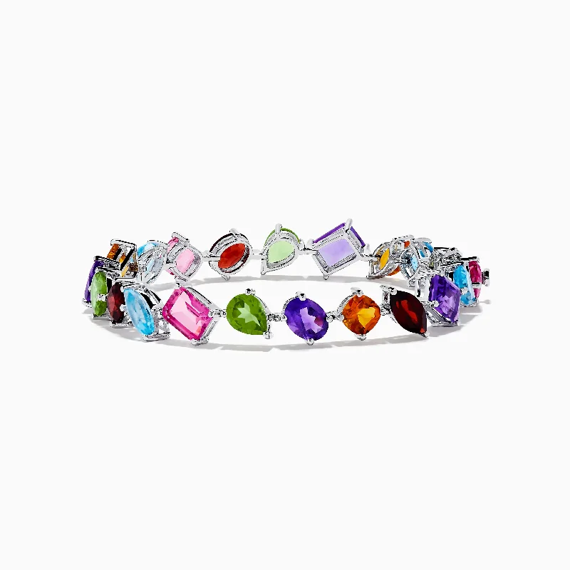 Mosaic 925 Sterling Silver Multi Gemstone Bracelet