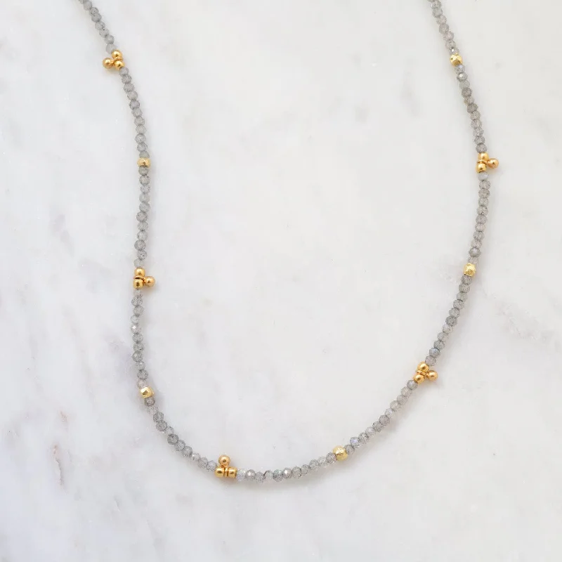 Labradorite Tiny Gold Ball Charms Necklace