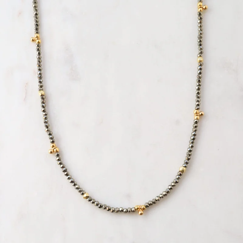 Dark Pyrite Tiny Gold Ball Charms Necklace