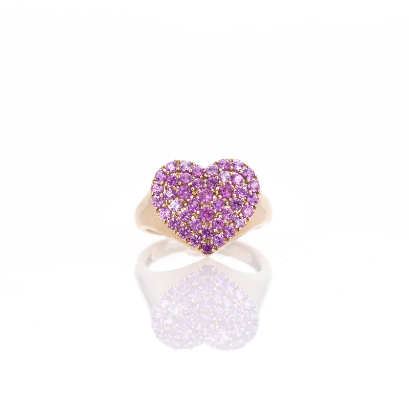 18K Rose Gold Pink Sapphire Heart Pave Ring