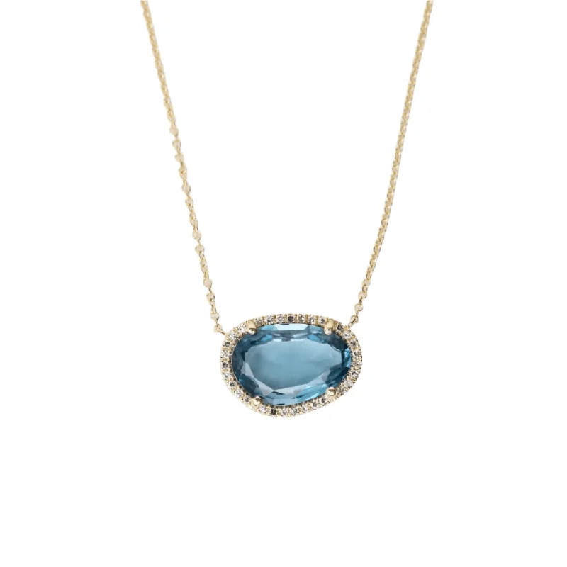 14k Gold Organic Shaped London Blue Topaz Necklace