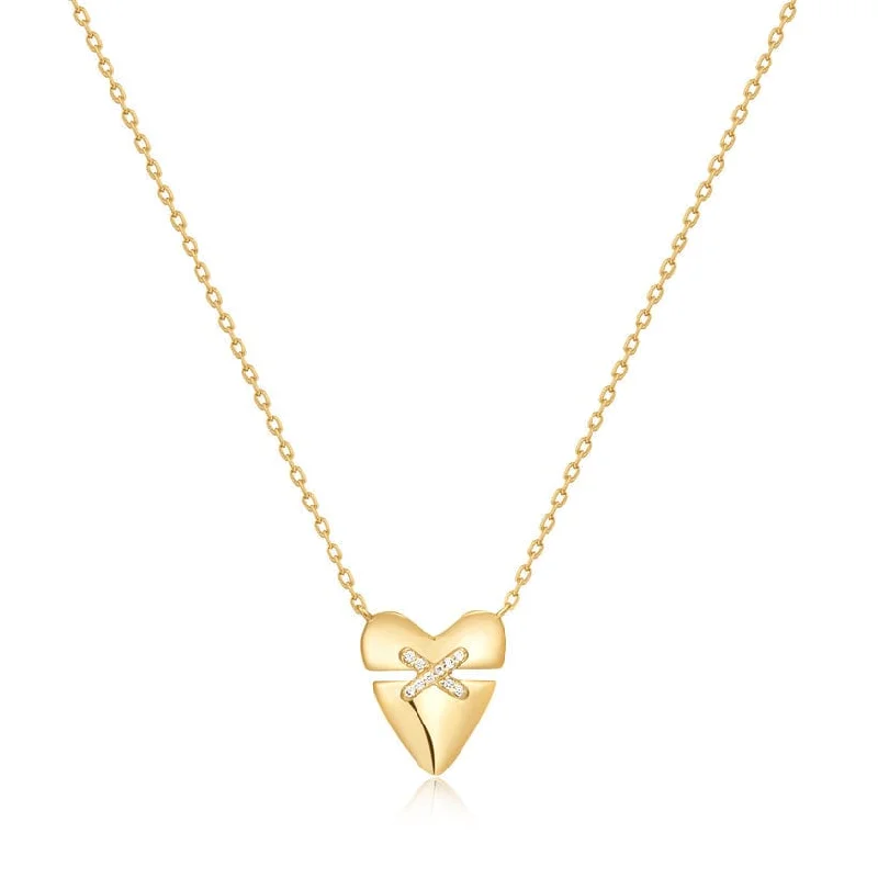 Gold Heart Kiss Pave Necklace