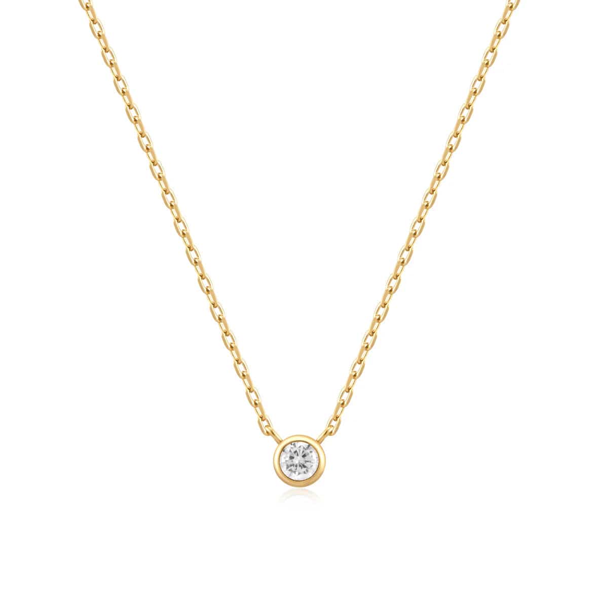 Gold Round Solitare Cubic Zirconia Necklace