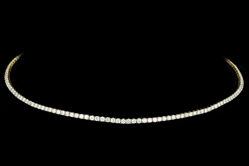 New 14K Yellow Gold 6.78 Carat Round Brilliant Diamond Tennis Choker Necklace