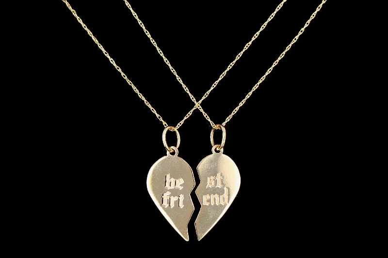 New 14K Yellow Gold Split Heart Friendship Pendant Necklace Set