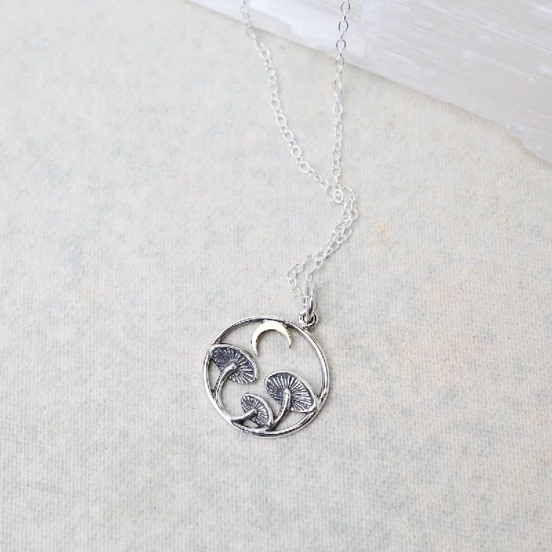 Mushroom and Moon Pendant Necklace