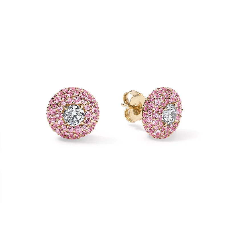 Pink Sapphire and Diamond Donut Studs