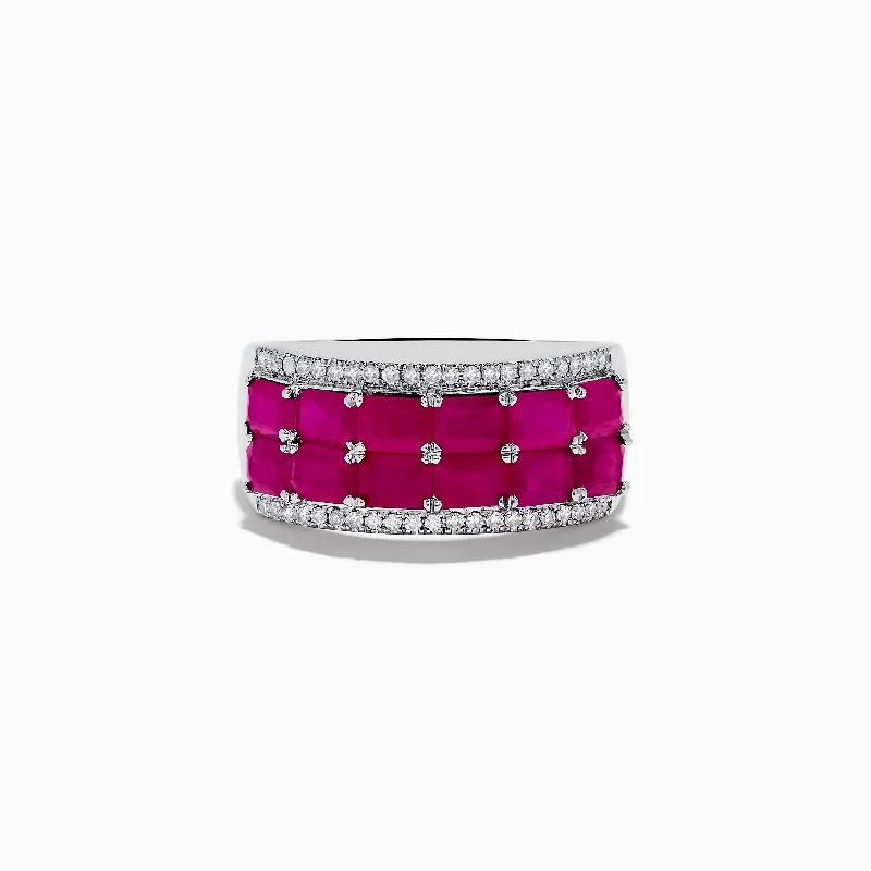 Ruby Royale 14K White Gold Emerald Cut Double Row Ruby Band