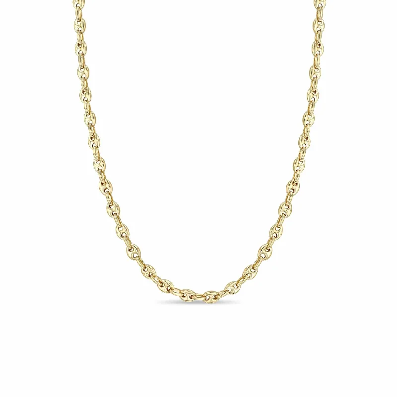 14k Gold Small Puffed Mariner Chain Necklace 14-16"