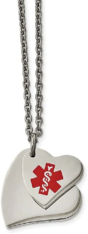 Stainless Steel Heart Medical Pendant Necklace, 18"