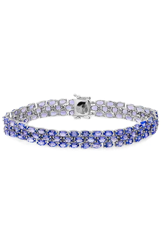 Sterling Silver 3-Row Tanzanite Bracelet, 22.0 TCW