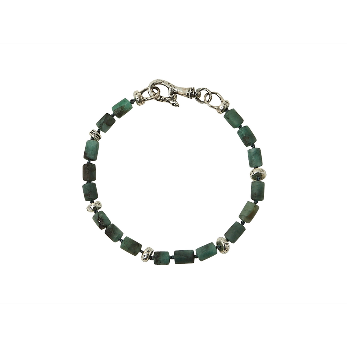 Sterling Silver Emerald and Silver Bead Bracelet with Skull Clasp