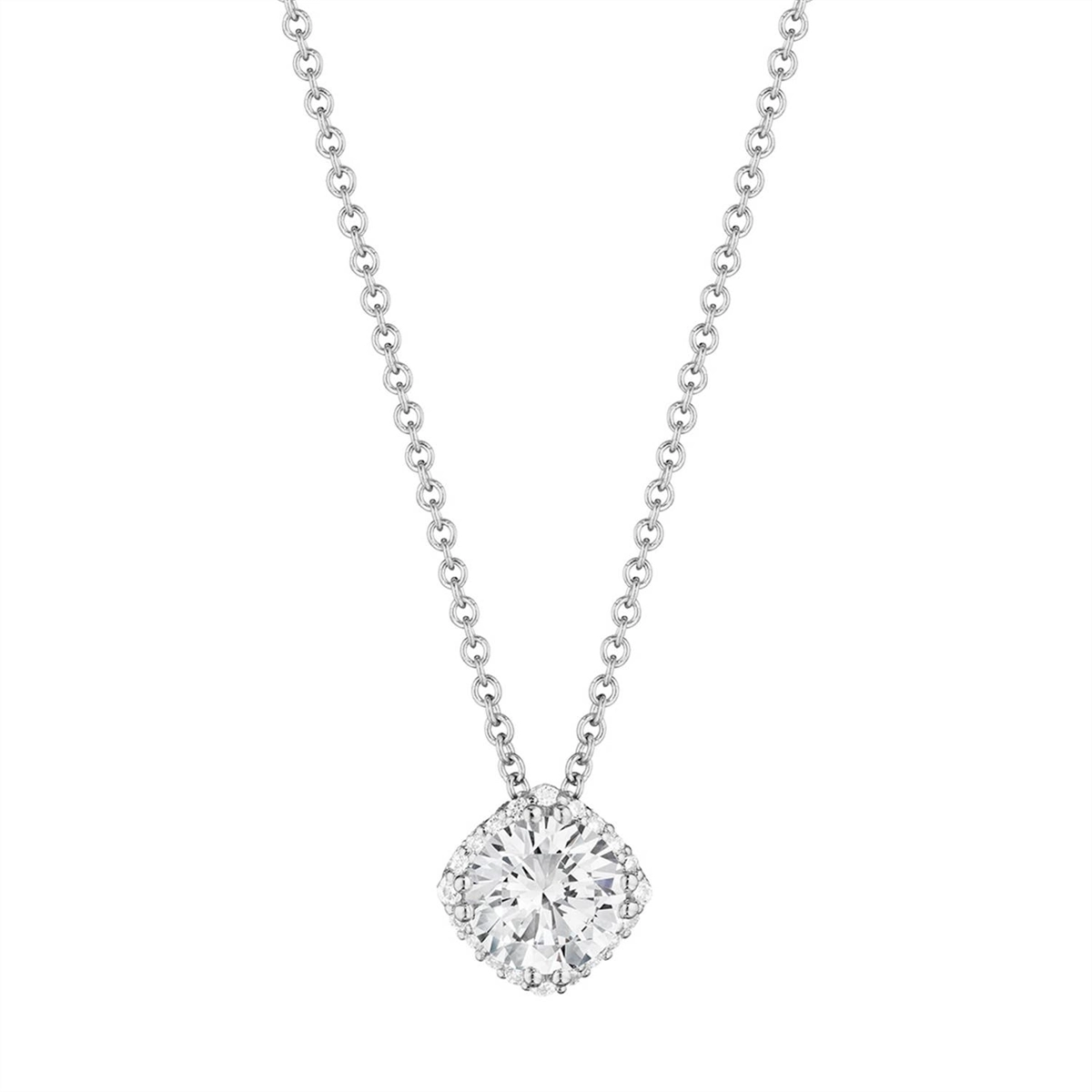 Tacori 14K White Gold Dantela Diamond Bloom Pendant Mount Necklace, 6mm