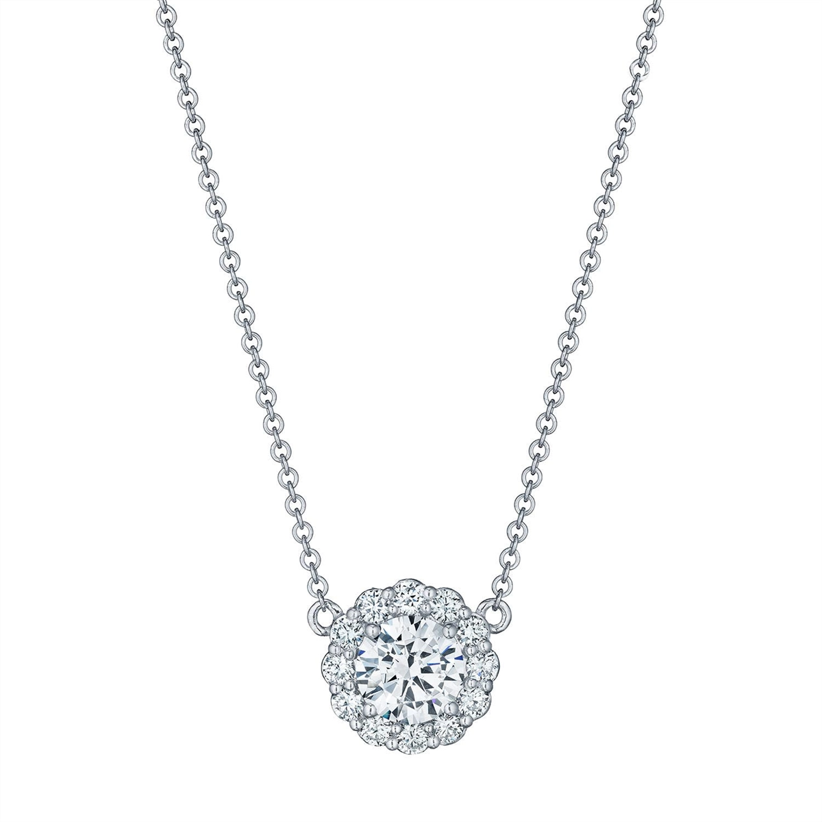 Tacori 14K White Gold Full Bloom Round Diamond Pendant Mount Necklace, 7mm