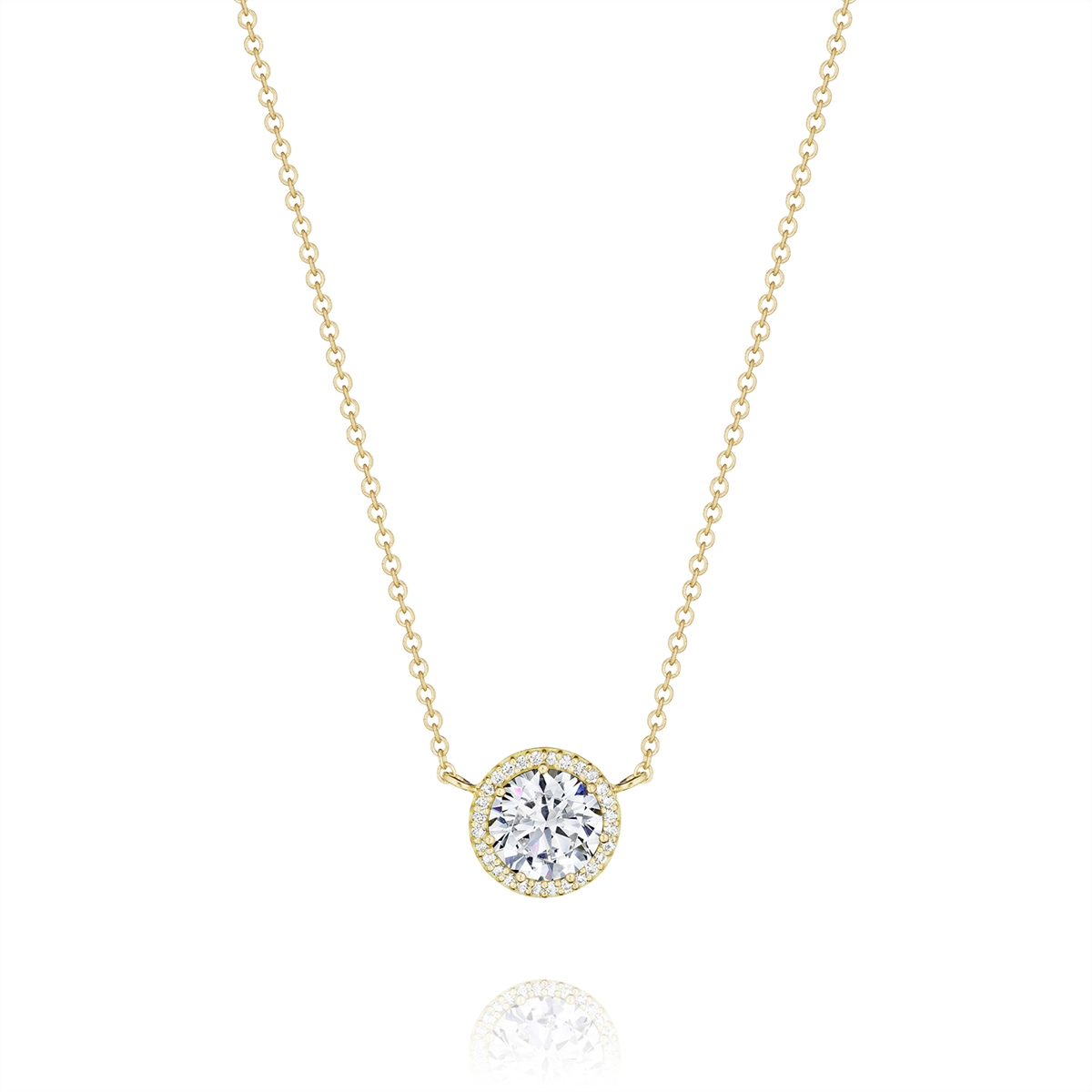 Tacori 14K Yellow Gold Classic Round Diamond Bloom Pendant Mount Necklace, 7.5mm