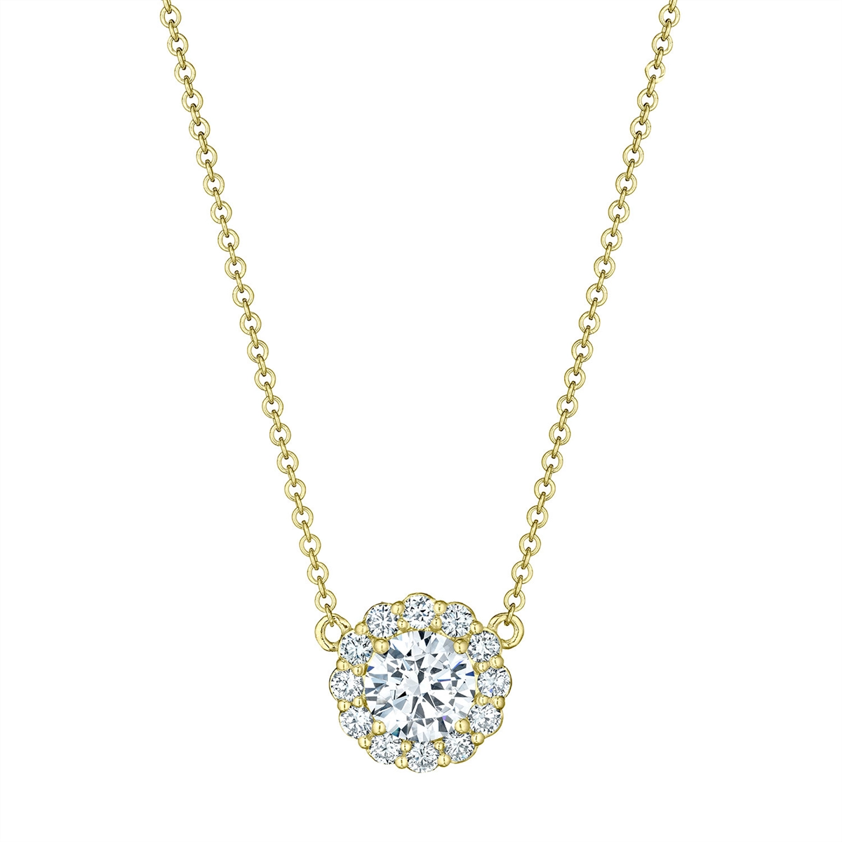 Tacori 14K Yellow Gold Full Bloom Round Diamond Pendant Mount Necklace, 6.5mm