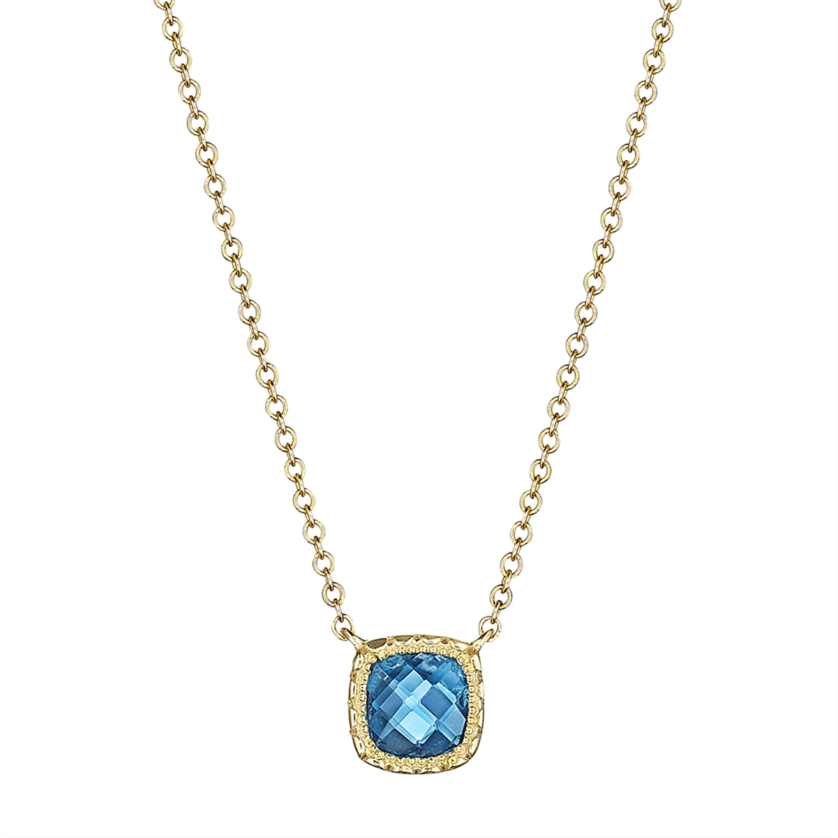 Tacori Crescent Embrace 14K Yellow Gold Cushion London Blue Topaz 17in Necklace