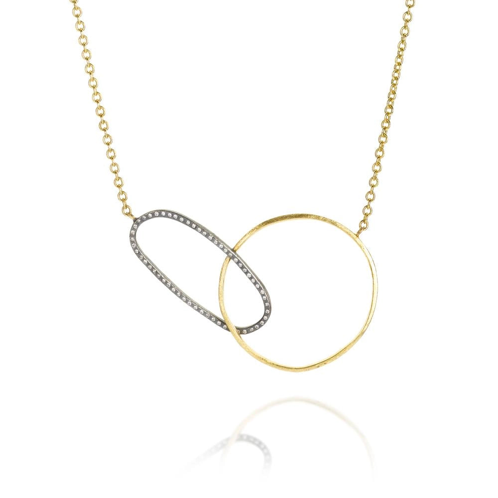 Todd Reed Sterling Silver Diamond Oval and 18K Yellow Gold Circle Interlocking Necklace