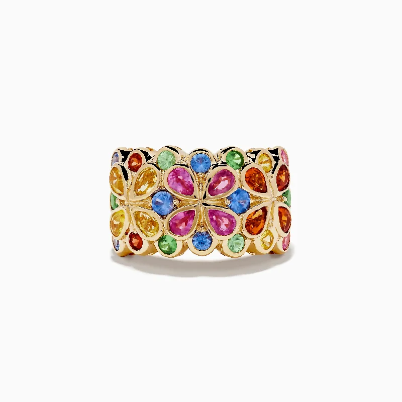 Watercolors 14K Yellow Gold Multi Sapphire and Tsavorite Ring