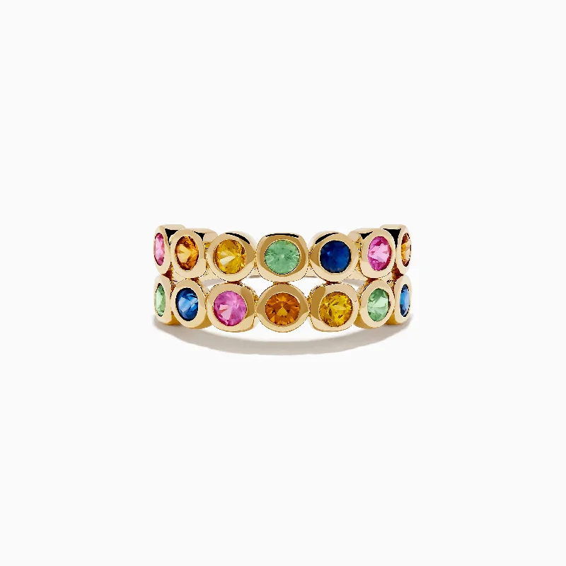 Watercolors 14K Yellow Gold Multi Sapphire Double Row Band Ring