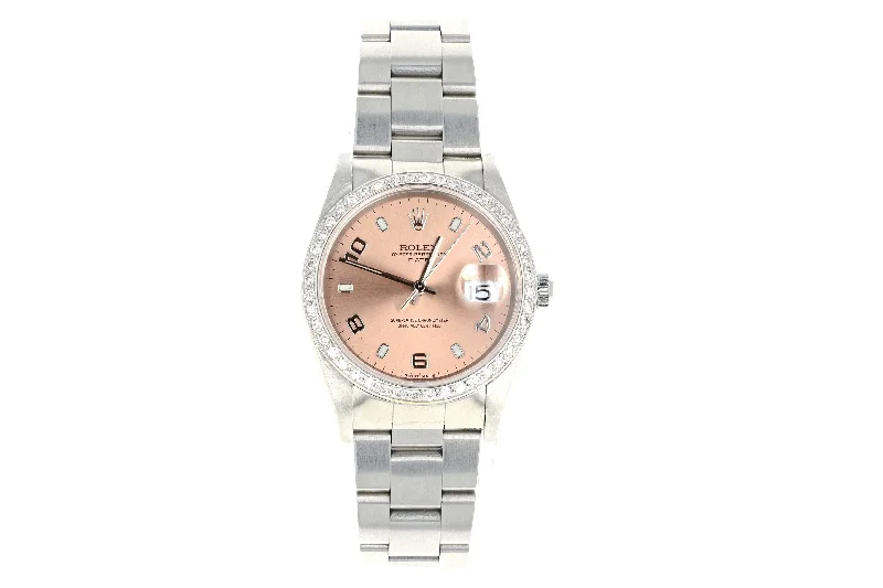 Rolex 15200 Oyster Perpetual Date 1 Carat Diamond Bezel Pink Face